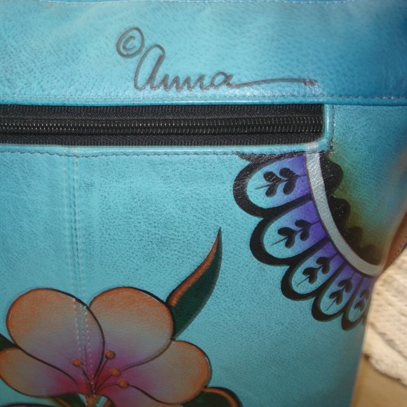 Auth. ANNA By ANUSCHKA LTD Hand Painted Floral Hobo Shoulder Crossbody Bag - Picture 4 of 7